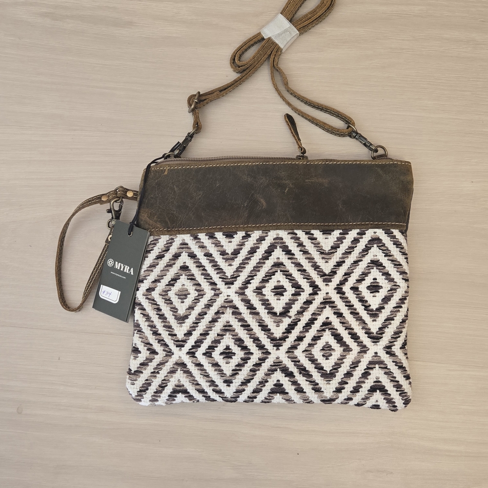 Myra Bag Women's Geometric Patterned Brown and Cream Bag
